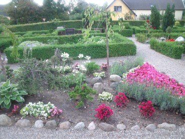 bed med blomster på Allesø Kirkegård
